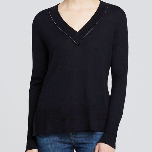 Rag & Bone Rag and Bone Black Leanna Merino Wool V Neck Sweater Rag&Bone V Neck - Picture 1 of 4